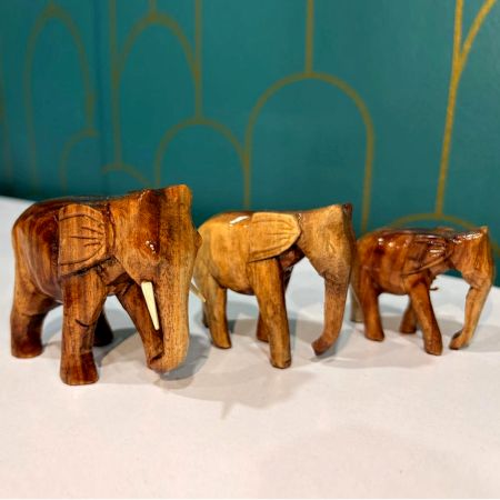 Handcrafted Wood Elephant Figurine Set